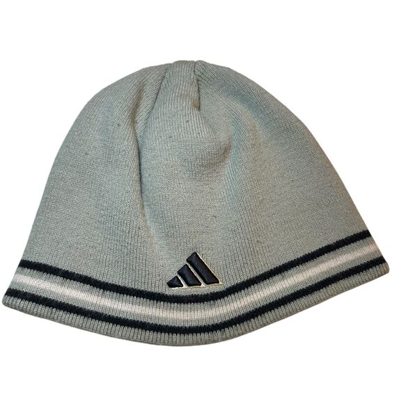 Adidas Performance Logo Beanie Knit Fleece Men's Hat/Cap Beige Tan Striped OSFM - Picture 1 of 3